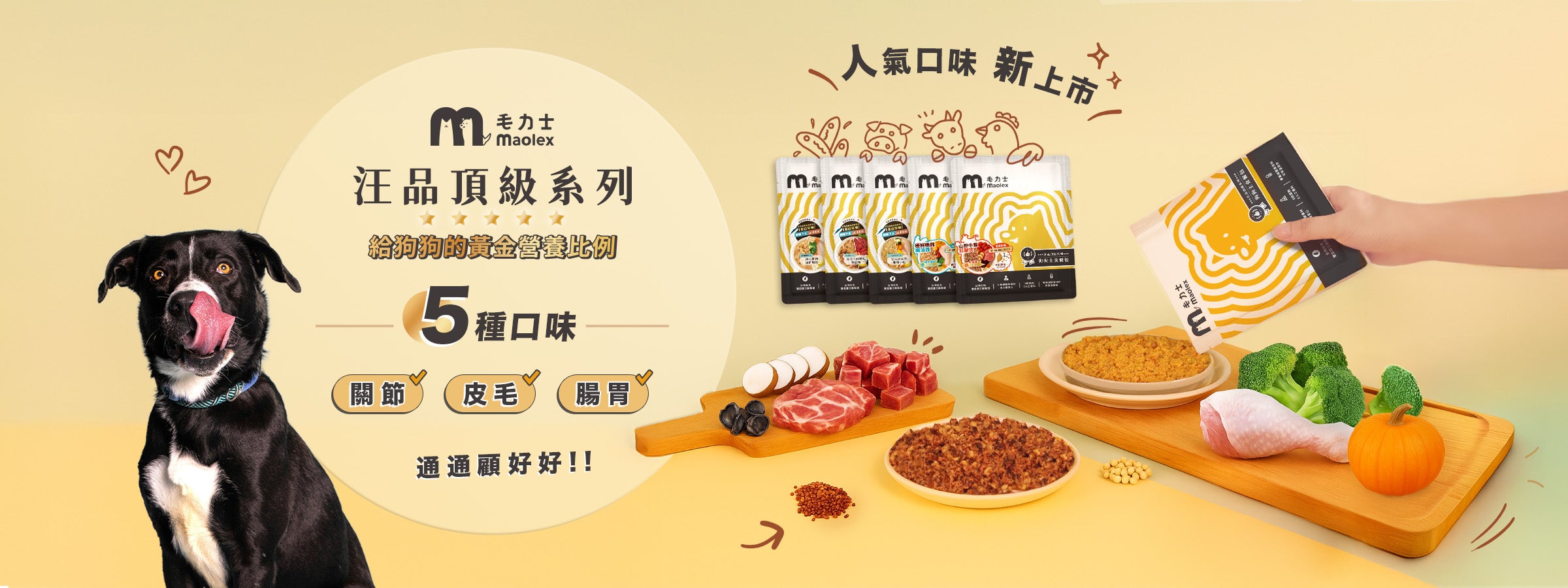 毛力士狗狗鮮食餐包，汪品頂級系列，給狗狗的黃金營養比例，照顧狗狗關節、皮毛、腸胃